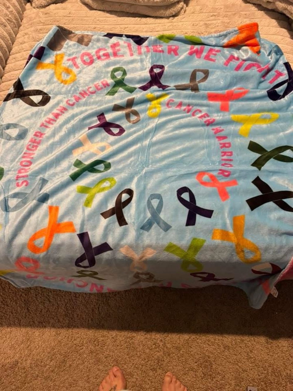 Cancer Awareness Ribbon Throw Blanket - Light Blue